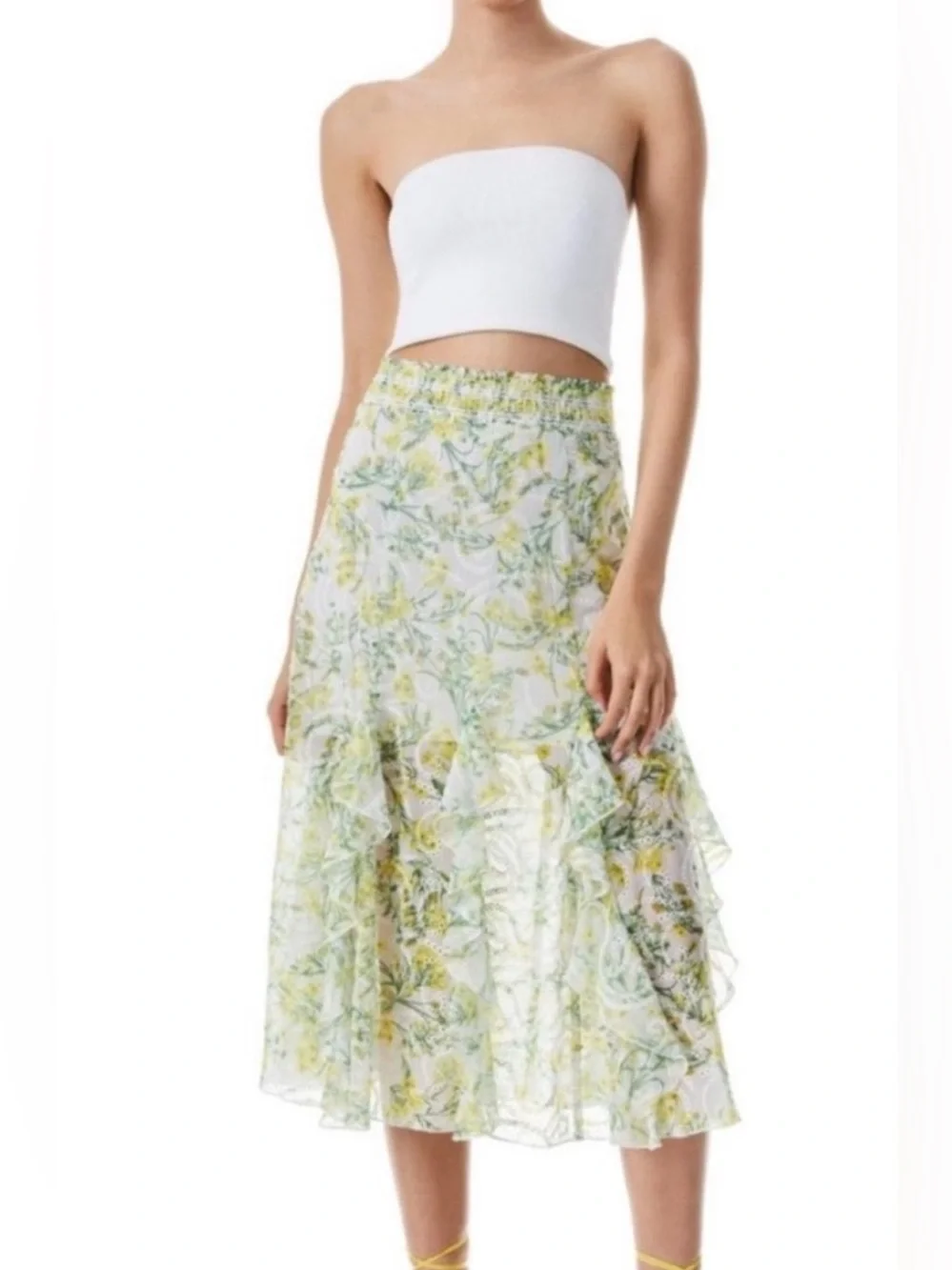 Alice+Olivia Jocelyn Womens 2‎ Sun Ditsy Floral Eyelet Embroidered Midi Skirt